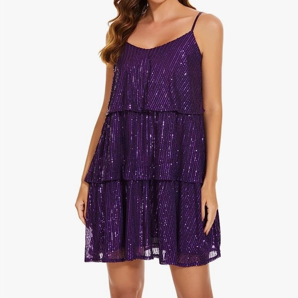 Taylor Swift Dress!! Glitter Sequin Dress Adjustable Strap Sparkle Layered Dress - Picture 2 of 4
